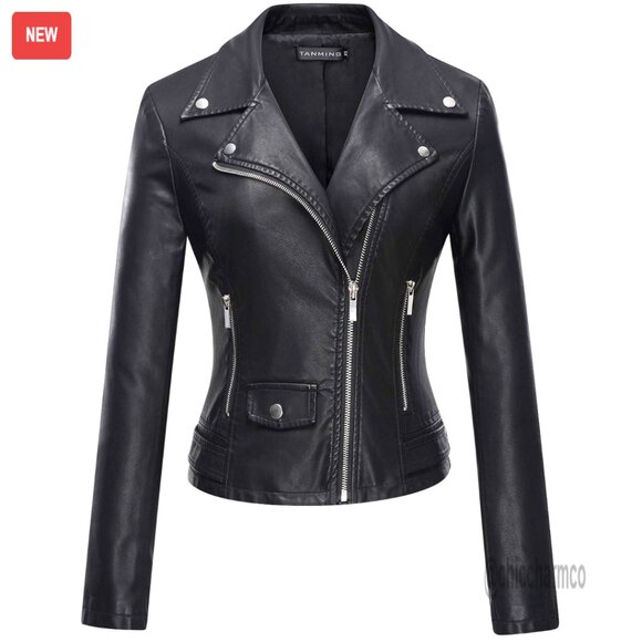 Faux Leather Moto Biker Short Coat Jacket Y2K Chic Casual Style